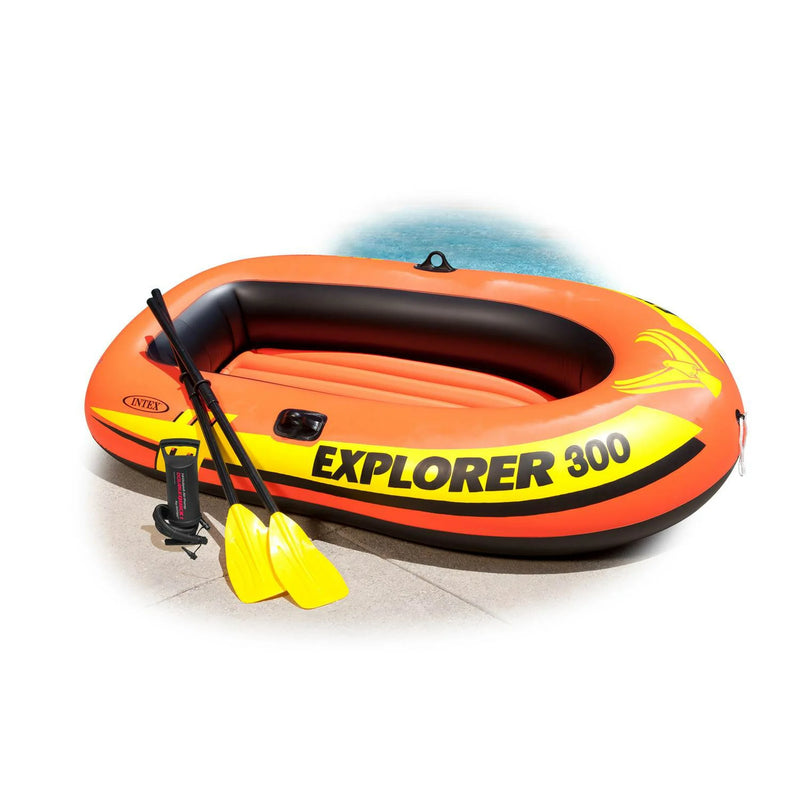Intex Explorer 300 Compact Inflatable 3 Person Raft Boat w/ Pump & Oars