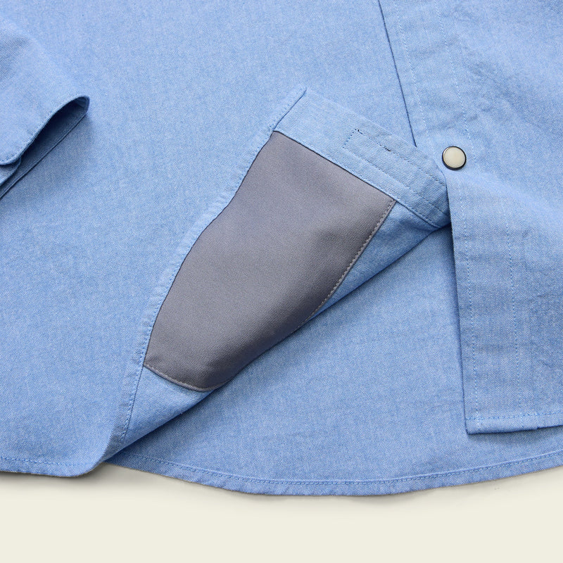 Men's Crosscut Denim Deluxe Snapshirt | Fanned Flora: Faded Blue Oxford