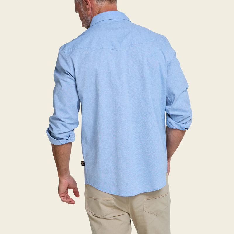 Men's Crosscut Denim Deluxe Snapshirt | Fanned Flora: Faded Blue Oxford
