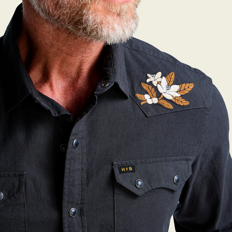 Men's Crosscut Denim Deluxe Snapshirt | Orange Blossoms: Antique Black