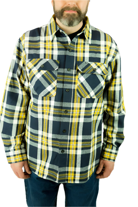 Men's 9oz brawny Flannel Shirt | 2002 Blue/Yellow/White