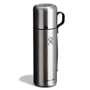 A Hydro Flask stainless steel water bottle with a black handle and logo, shown on a clean white background.