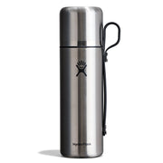 A Hydro Flask stainless steel water bottle with a black carrying loop, shown on a clean white background.