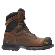 Brown work boot with black accents on a white background