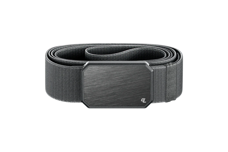 A gray belt with a solid gray buckle in the front