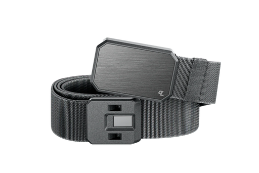 A gray belt with a solid gray buckle in the front