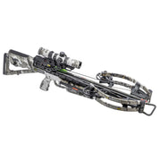 Crossbow with camouflage pattern on a white background