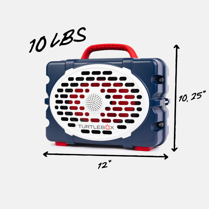 A blue and red speaker on a white background