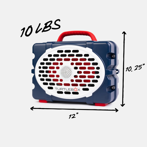 A blue and red speaker on a white background