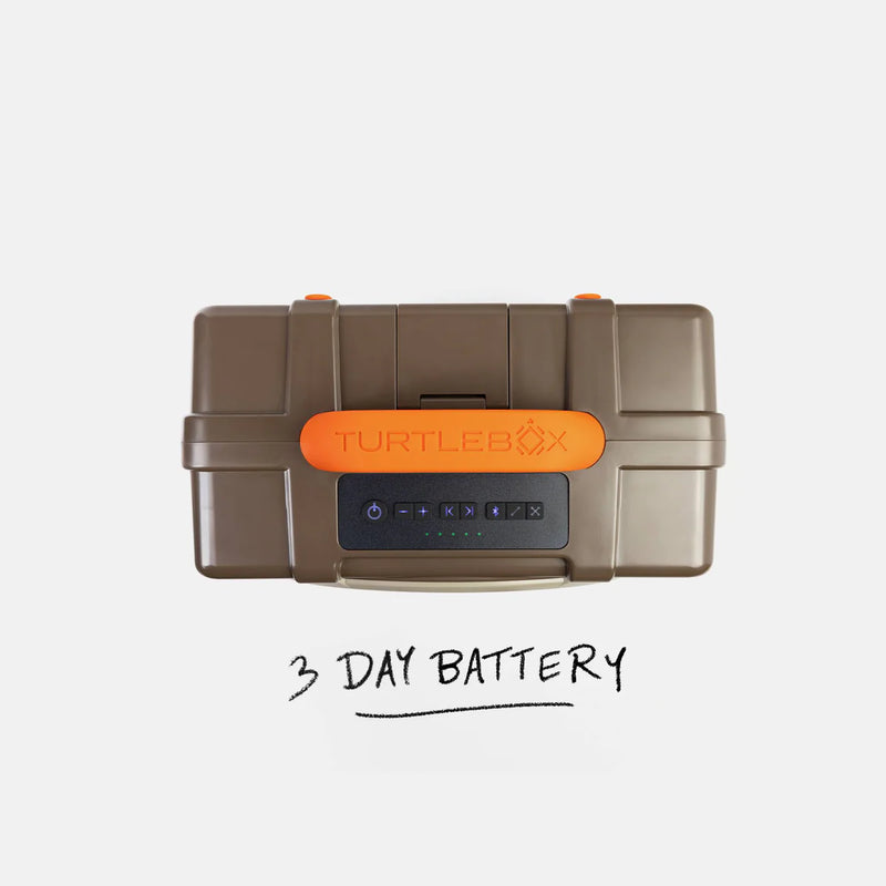 TurtleBox device with '3 Day Battery' text on a white background