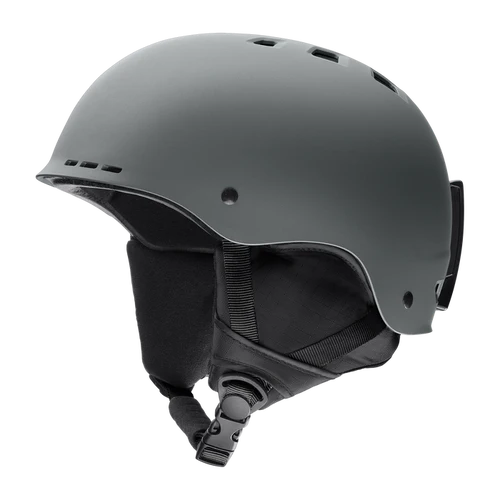 Dark gray round helmet against a white backdrop.
