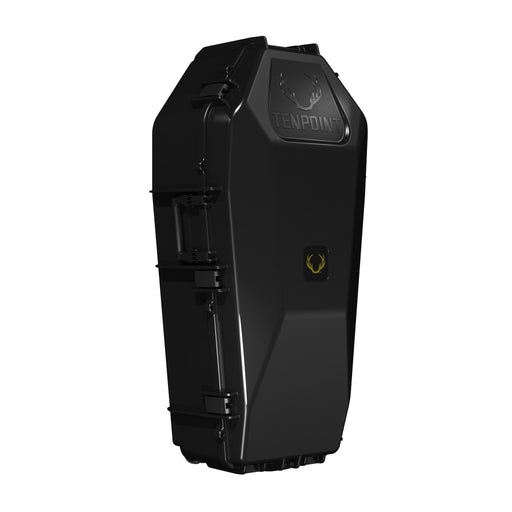 A black coffin-shaped hard case with the brand name 'TenPoint' embossed on the top panel, shown against a plain white background.