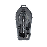 A black hard carrying case opened flat to reveal a crossbow and accessories neatly arranged in custom foam inserts, shown on a plain white background.