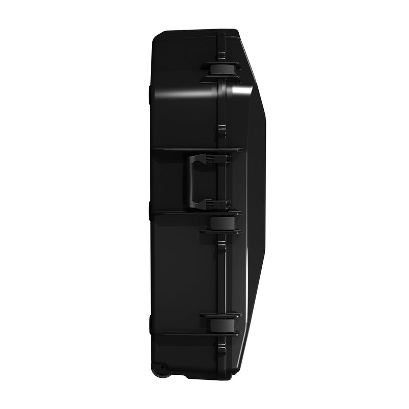 A black hard-sided protective case or enclosure shown from the side against a plain white background.
