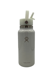 Pale blue iridescent shimmer water bottle with a visible brand logo on a white background