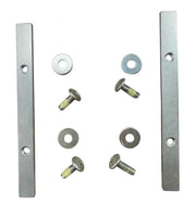 Metal brackets and screws on a white background