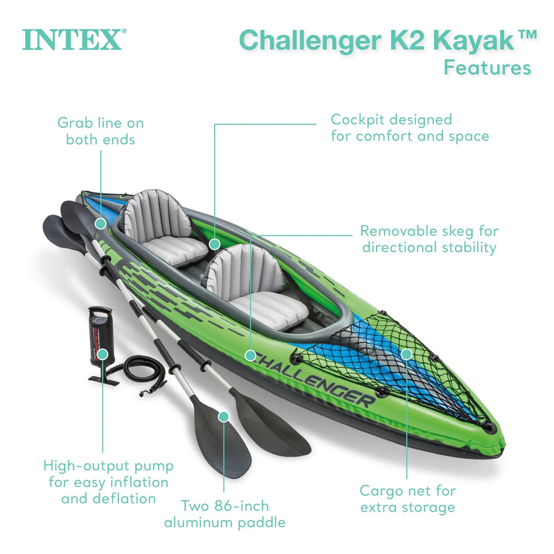 Intex Challenger K2 2-Person Inflatable Kayak and Accessory Kit Oars & Pump