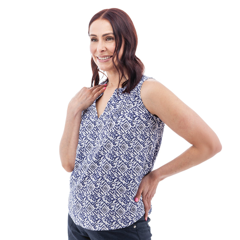Women's Portofino Split Neck Pintuck Tank Top | Sky Captain