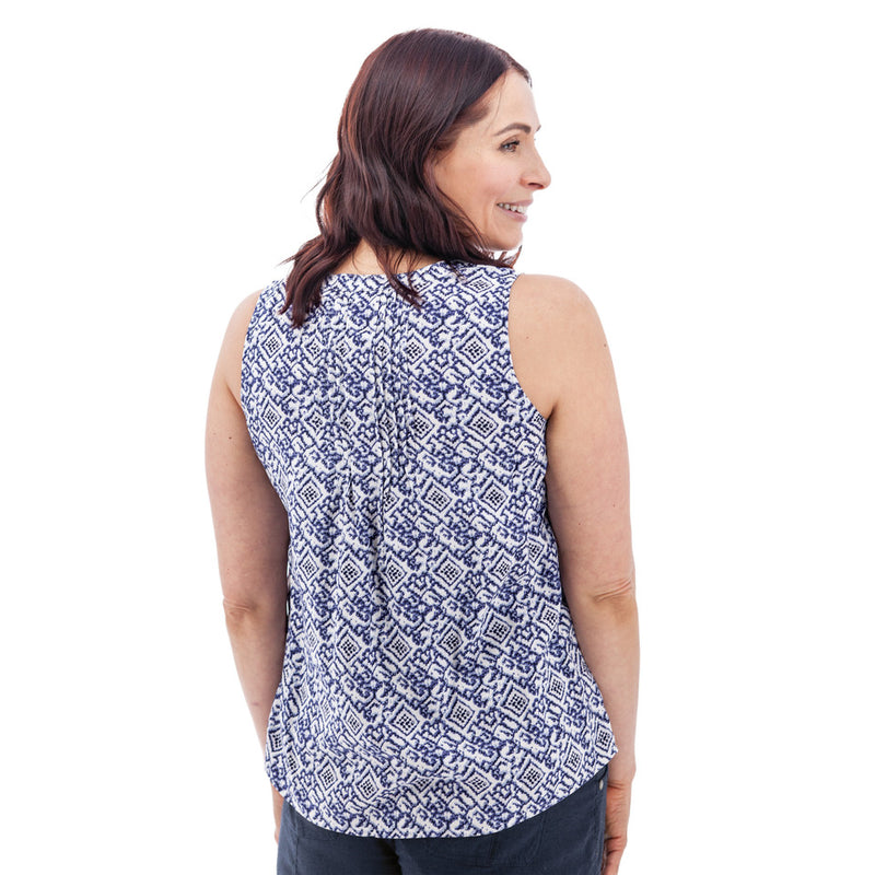 Women's Portofino Split Neck Pintuck Tank Top | Sky Captain
