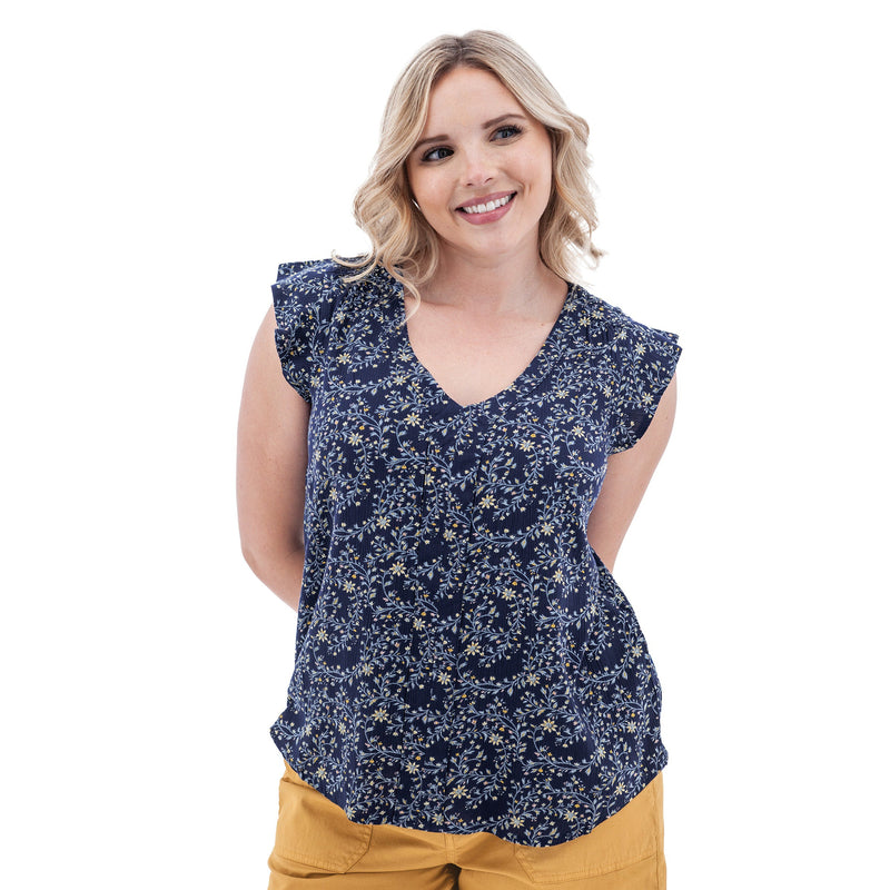 Women's Francesca Crepe Print Top | Blue