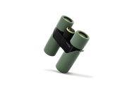 Side view of green binoculars on a white background.
