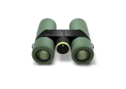 Green binoculars on a white background.