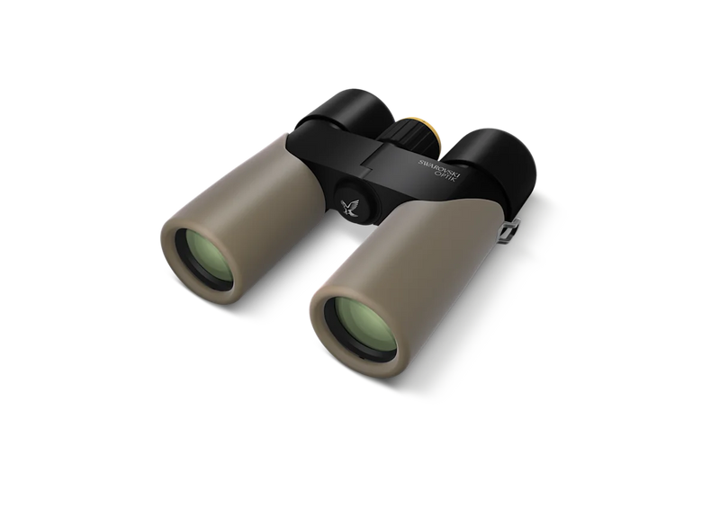 Brown binoculars on a white background.