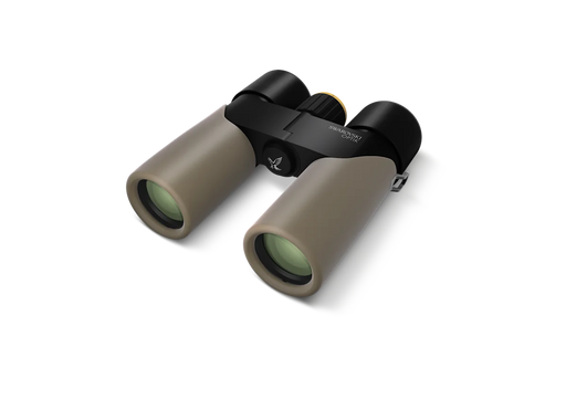 Brown binoculars on a white background.