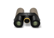 Brown binoculars on a white background.