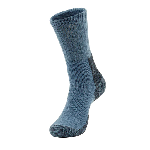 Blue sock with black sole on a white background