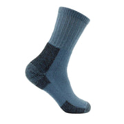 Blue sock with black heel and toe on a white background