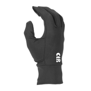 Side view of a black glove with a CTR logo on the side against a white background. 