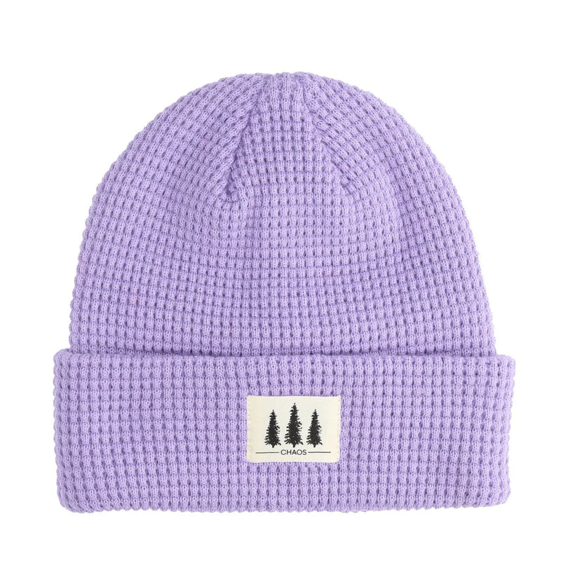 Light purple cuffed beanie against a white background. 