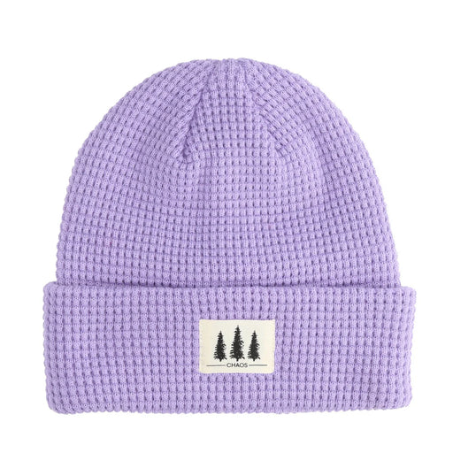 Light purple cuffed beanie against a white background. 