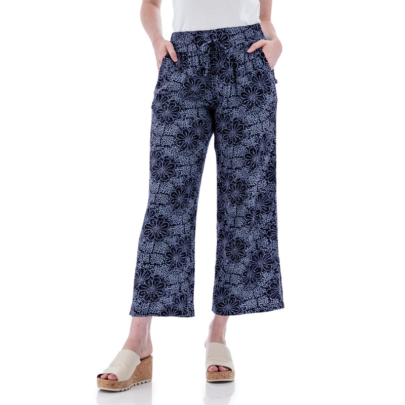 Women's Sorrento Print Wide Leg Ankle Pants | Dark Blue