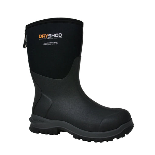 Black rubber boot with 'Dryshod' branding on a white background