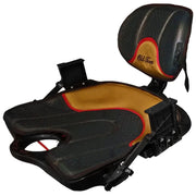 A black kayak seat on a white background