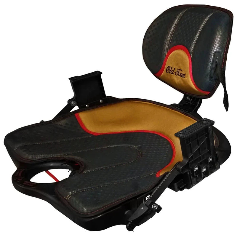 A black kayak seat on a white background