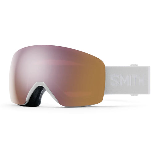 Smith ski goggles with a reflective lens on a white background