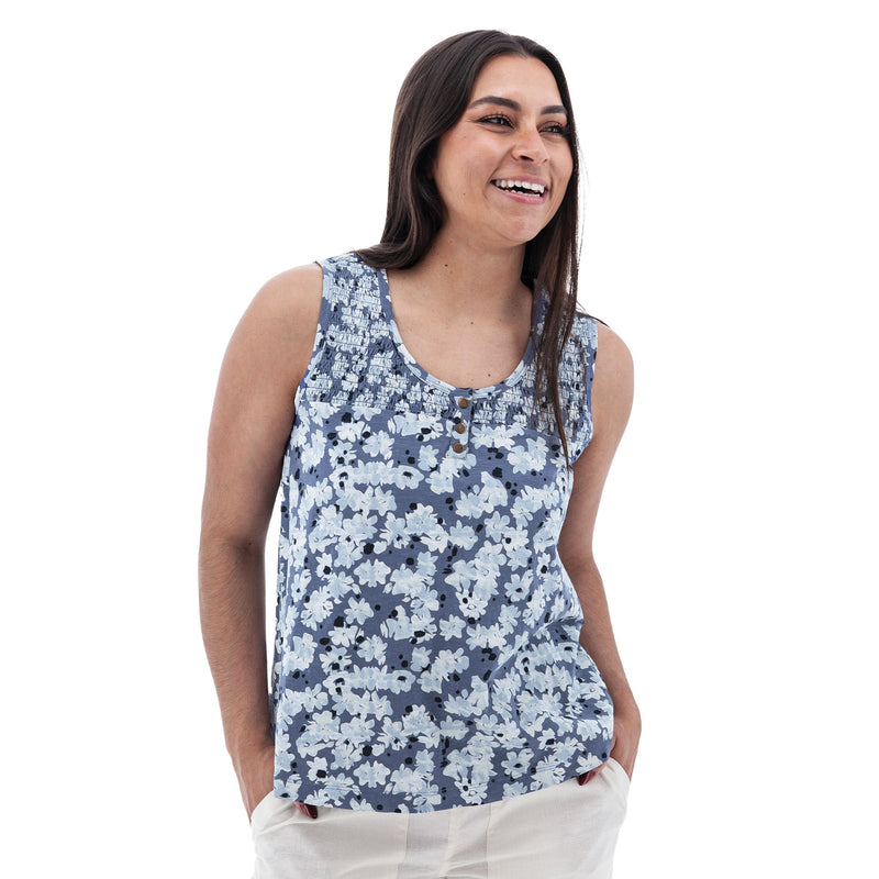 Women's Essex Floral Print Tank Top | Blue Fog