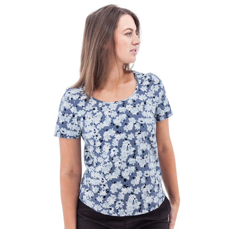 Women's Kenley Scoop Neck Print Tee | Blue Fog