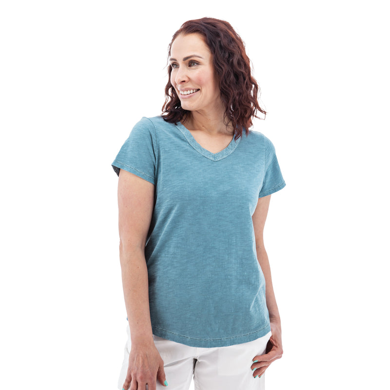 Women's Layla Organic Cotton V-Neck Tee | Provincial Blue