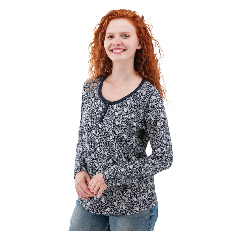 Women's Skyla Organic Floral Henley | Dark Navy