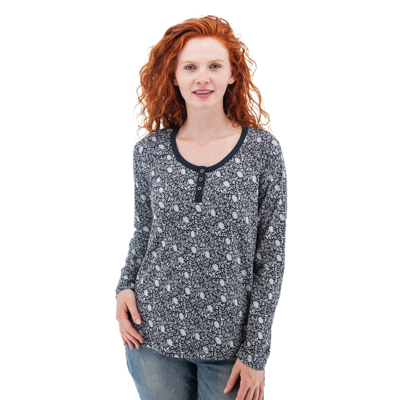 Women's Skyla Organic Floral Henley | Dark Navy