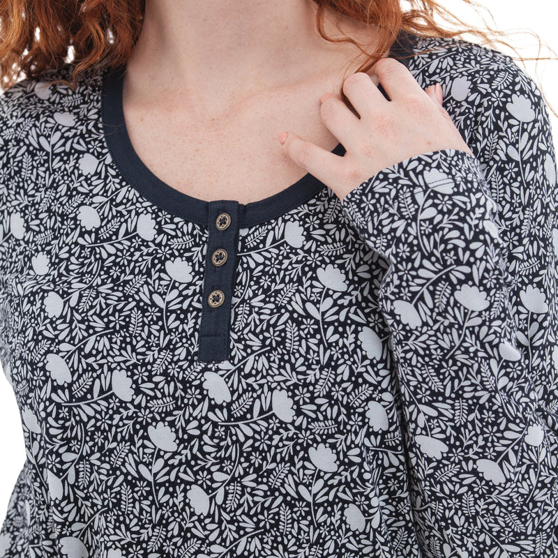 Women's Skyla Organic Floral Henley | Dark Navy