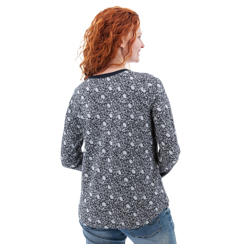 Women's Skyla Organic Floral Henley | Dark Navy