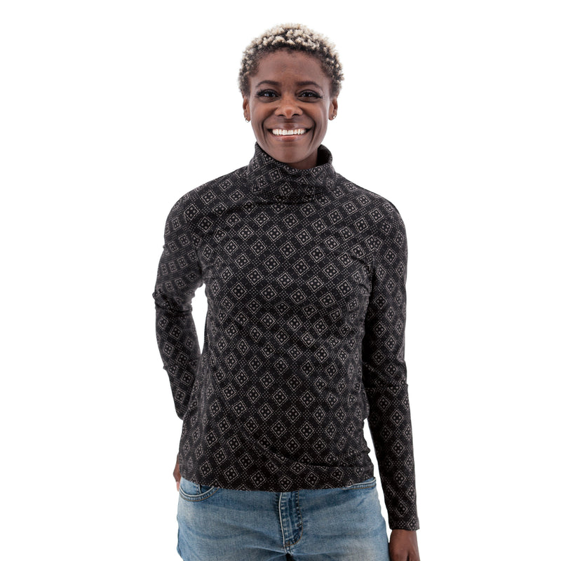 Women's Mariela Organic Geo Print Turtleneck | Black