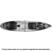 A gray and black kayak from the top on a white background