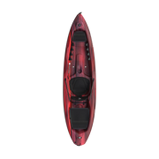 top view of a dark red colored kayak against a white background.