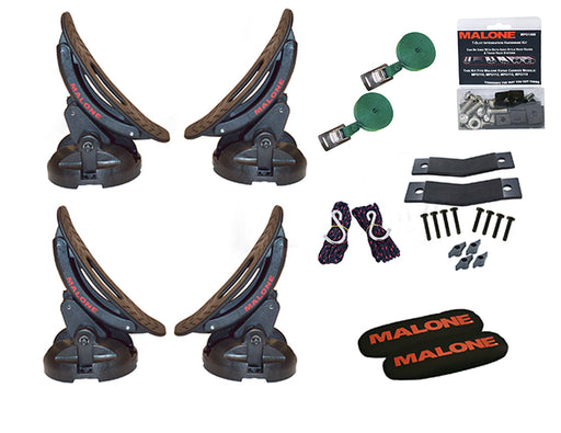 Side view of multiple kayak carriers as well as tie downs, and hardware. 